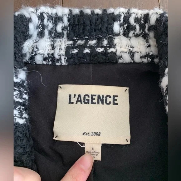 L’Agence Kenzie tweed double breasted blazer jacket ivory black